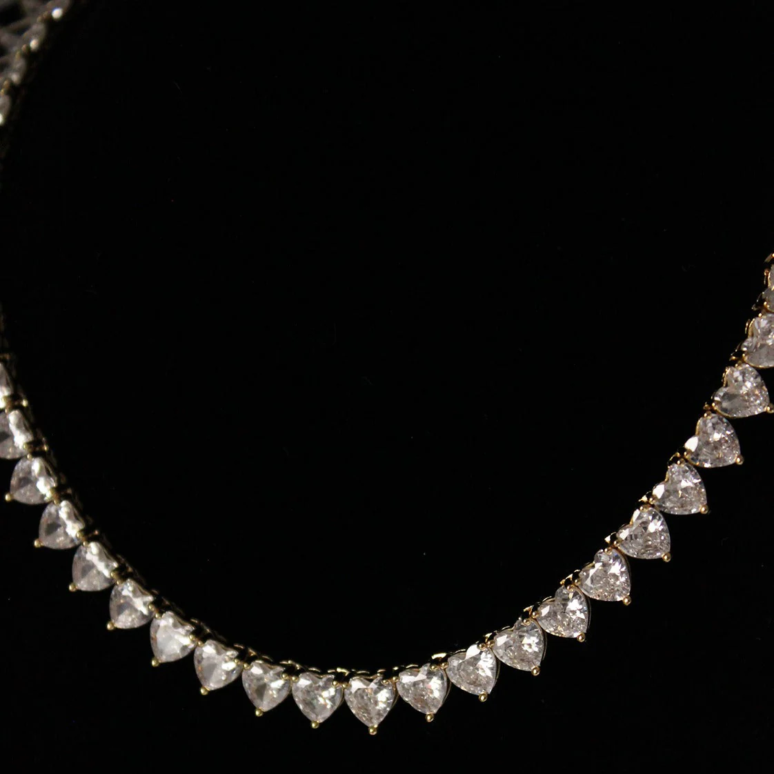 Heart Shaped Tennis Necklace - Gold - Image 3