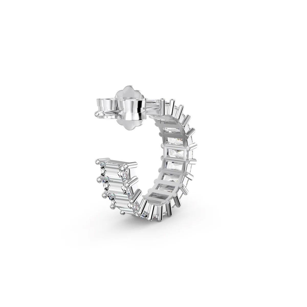 Saskia Emerald Cut Silver Hoop Earrings - Image 3